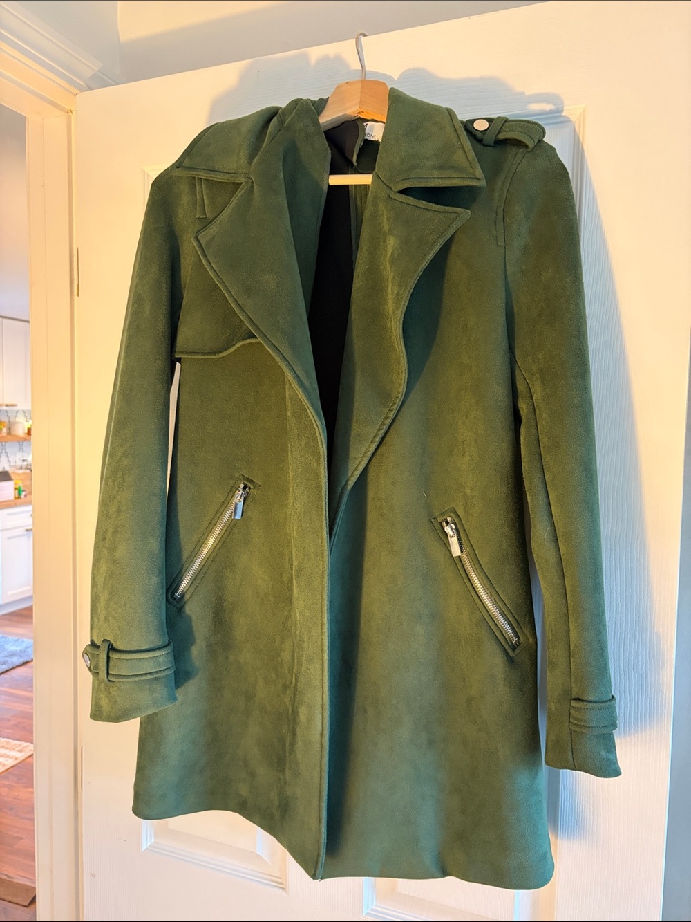 Magaschoni Olive Green Suede Trench Coat